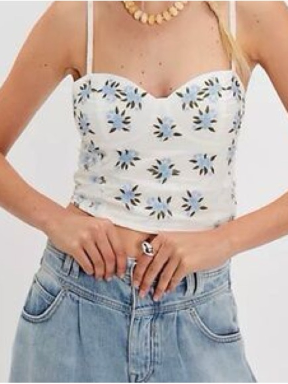 Free People‎ NWOT Wild Flowers Embroidered Bustier Top Tea Combo Floral Large - Picture 6 of 7